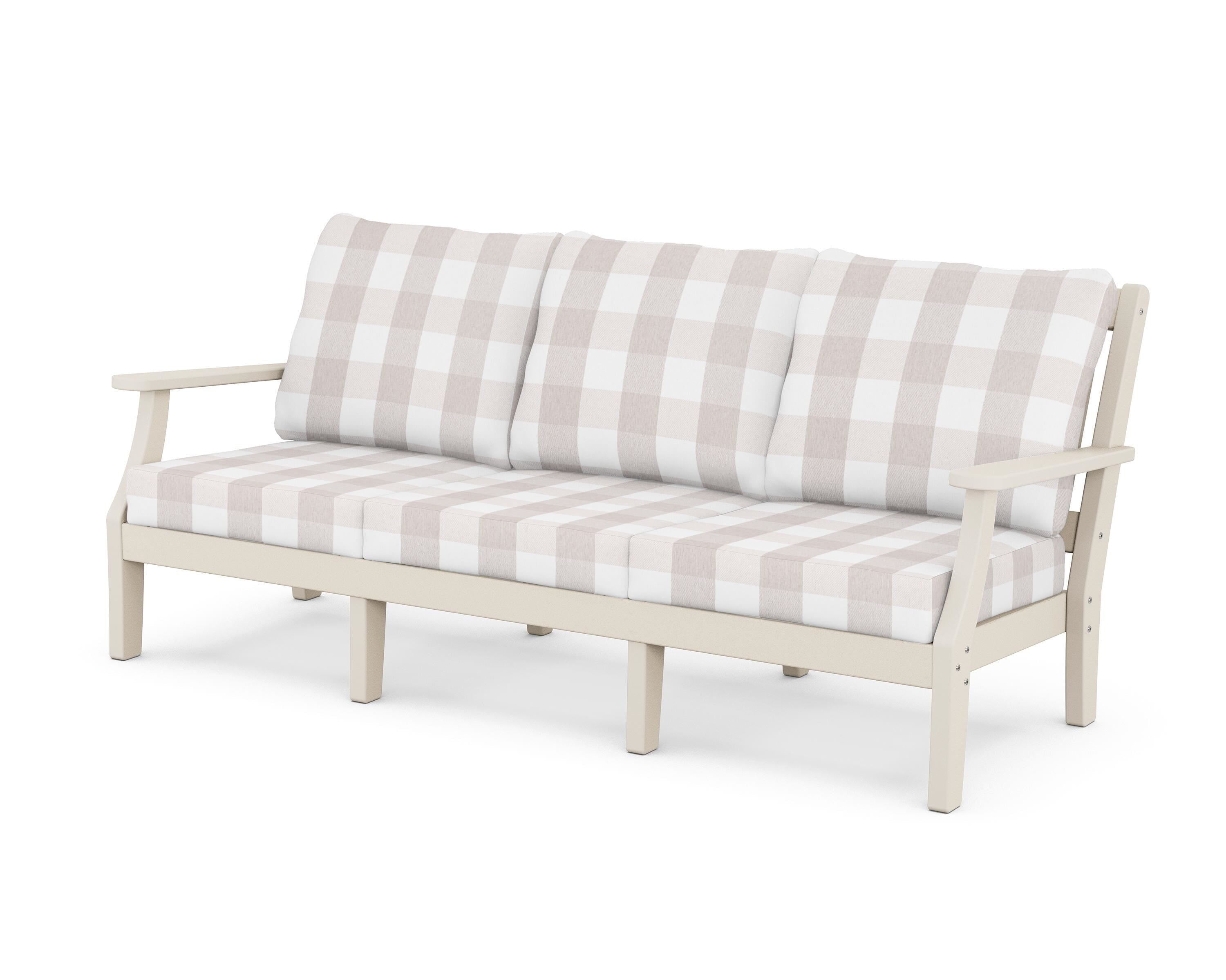 Martha Stewart by POLYWOOD® Chinoiserie Deep Seating Sofa in Sand / Buffalo Plaid Dune Burlap