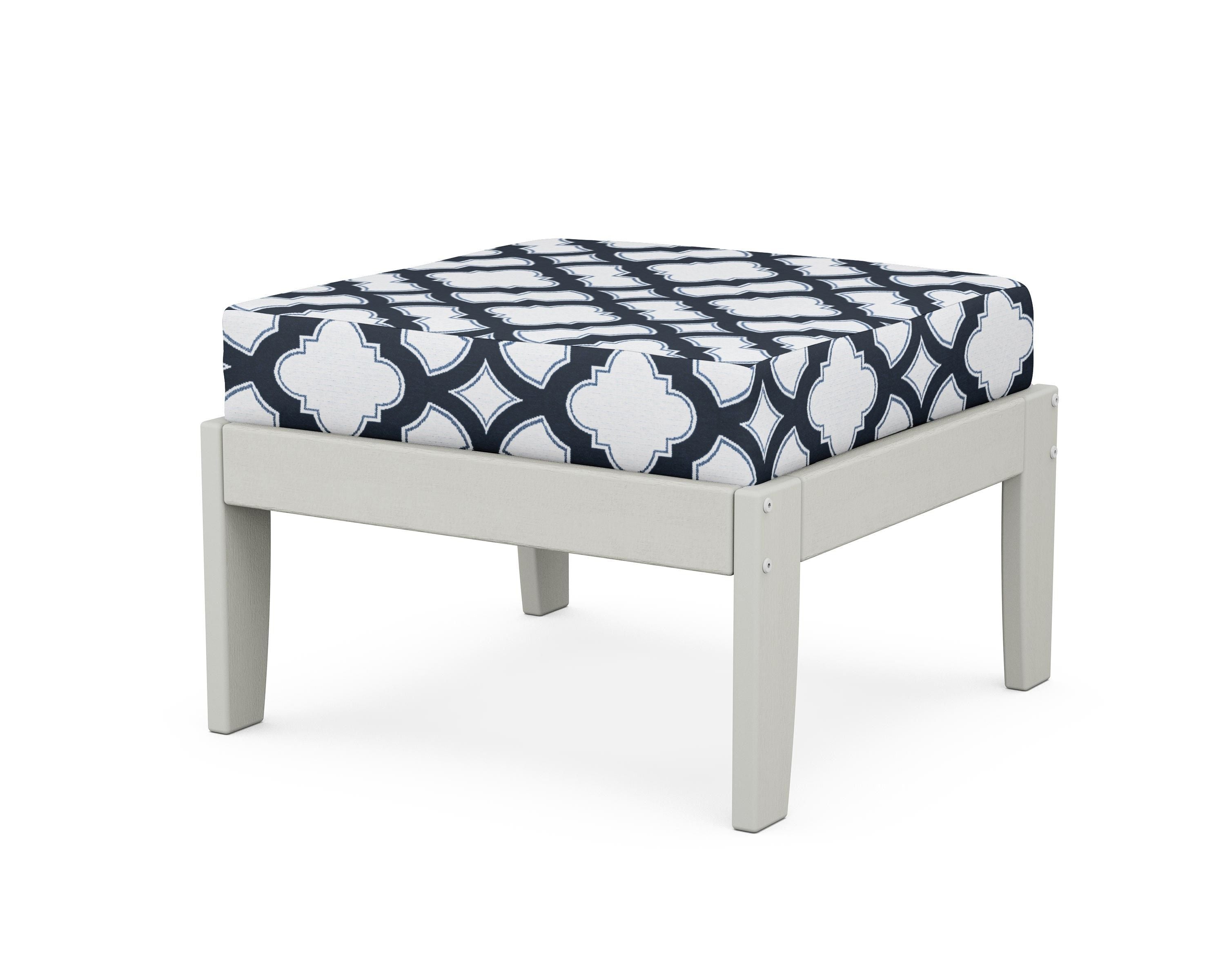Unbranded Modular Ottoman - Classic in Vintage White / Trellis Marine Indigo