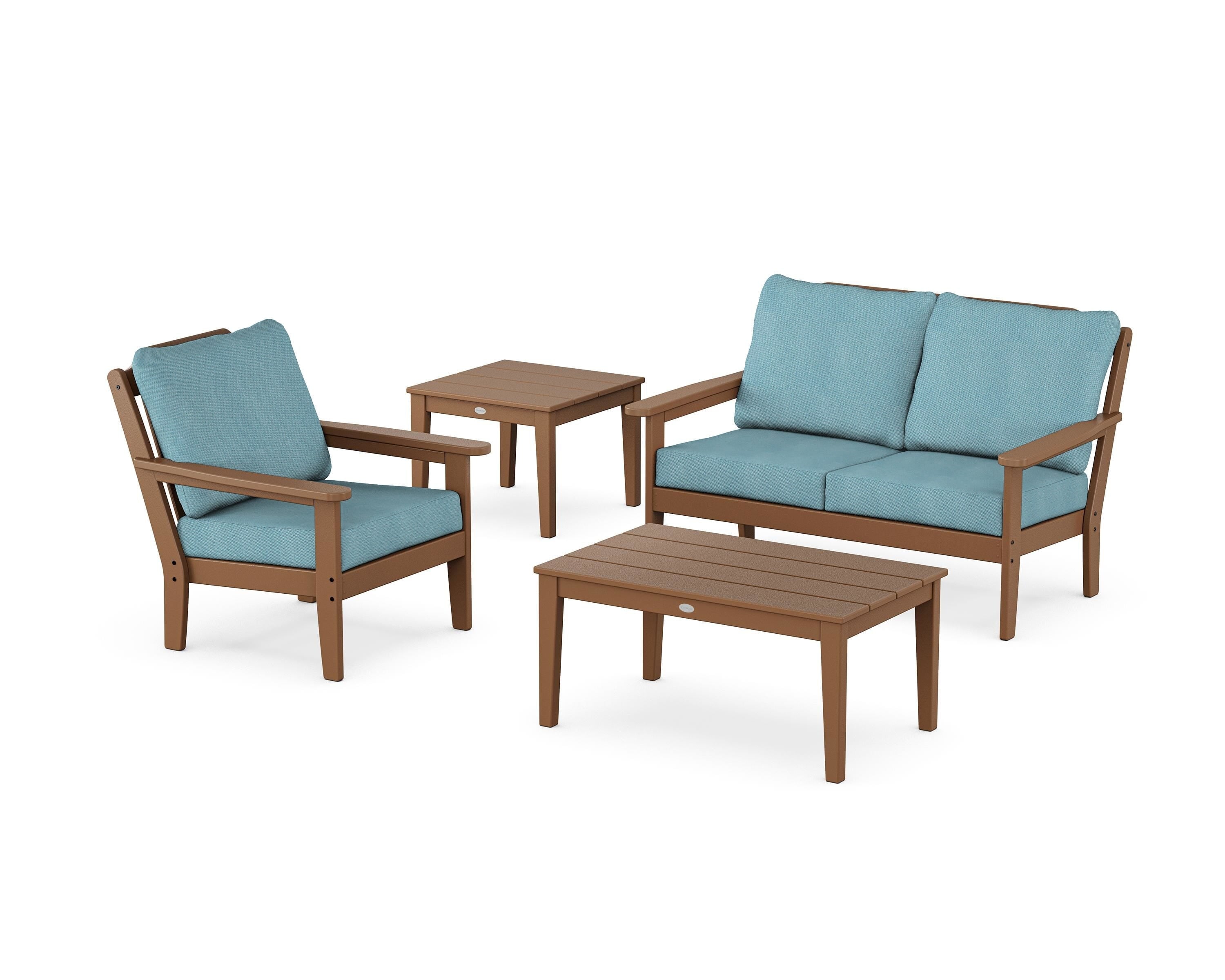 Country Living Wovendale 4-Piece Deep Seating Set in Teak / Lattice Sky Blue
