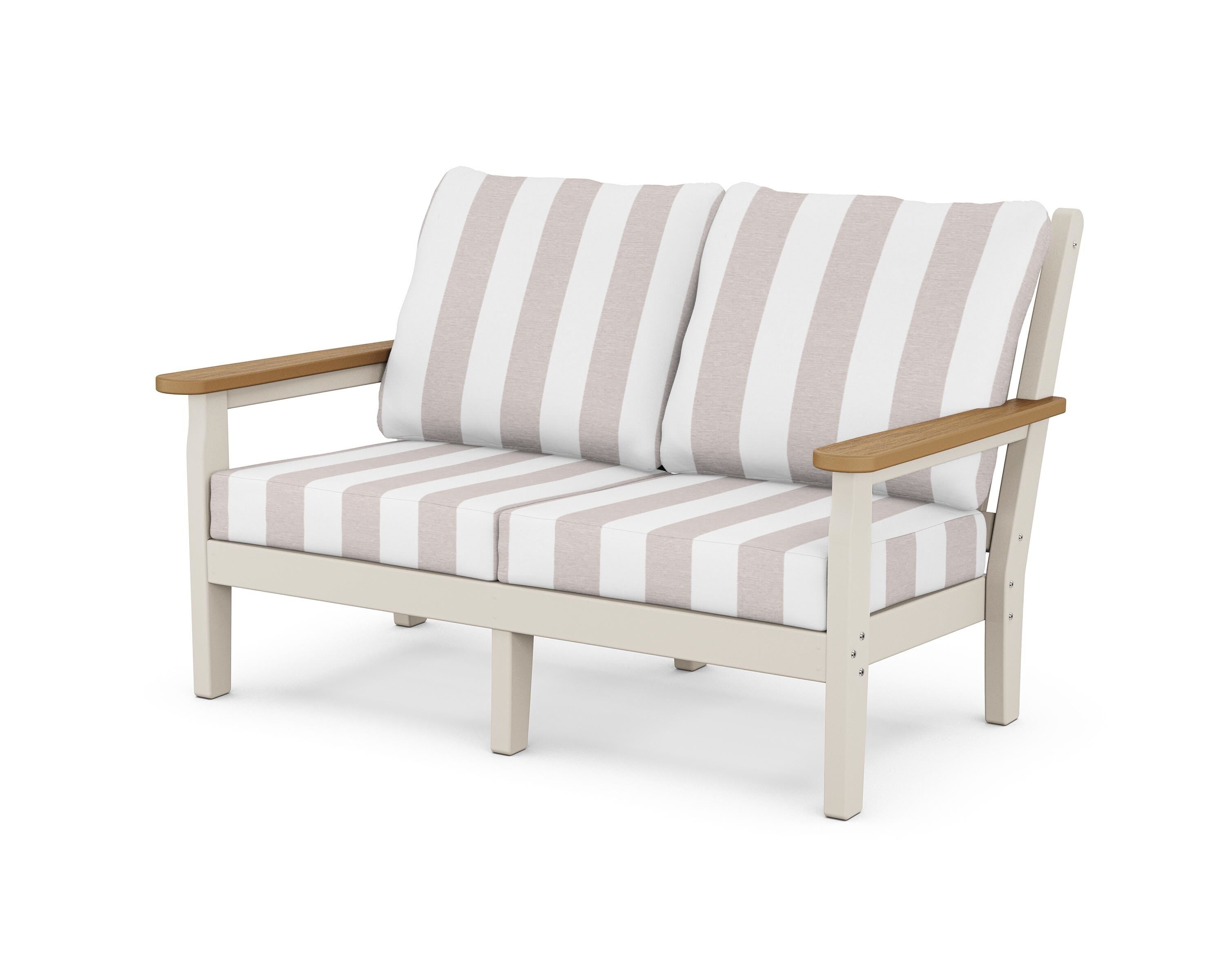 POLYWOOD® Chippendale Deep Seating Loveseat in Sand / Natural / Cabana Stripe Dune Burlap