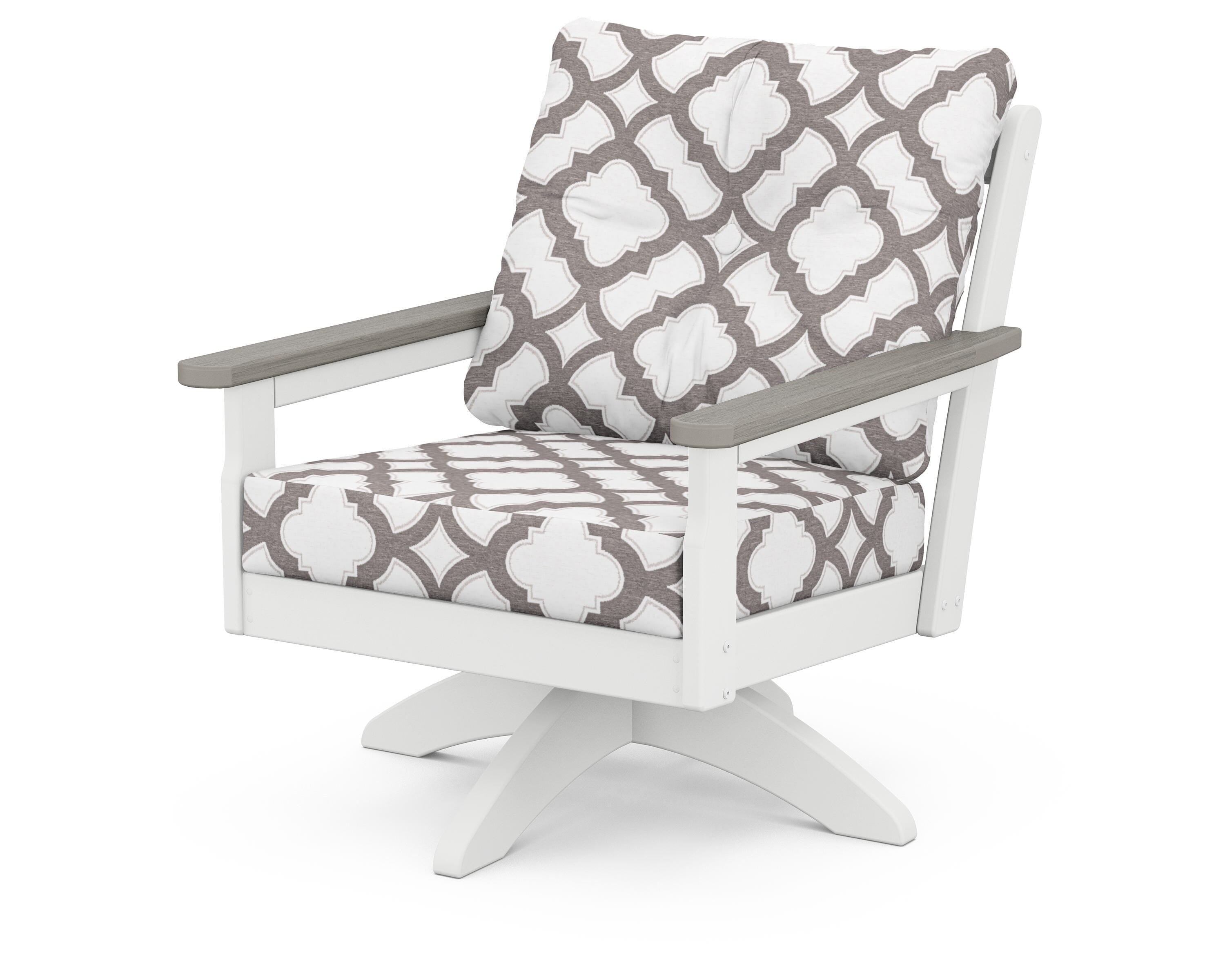 POLYWOOD® Vineyard Deep Seating Swivel Chair in White / Driftwood / Trellis Grey Mist