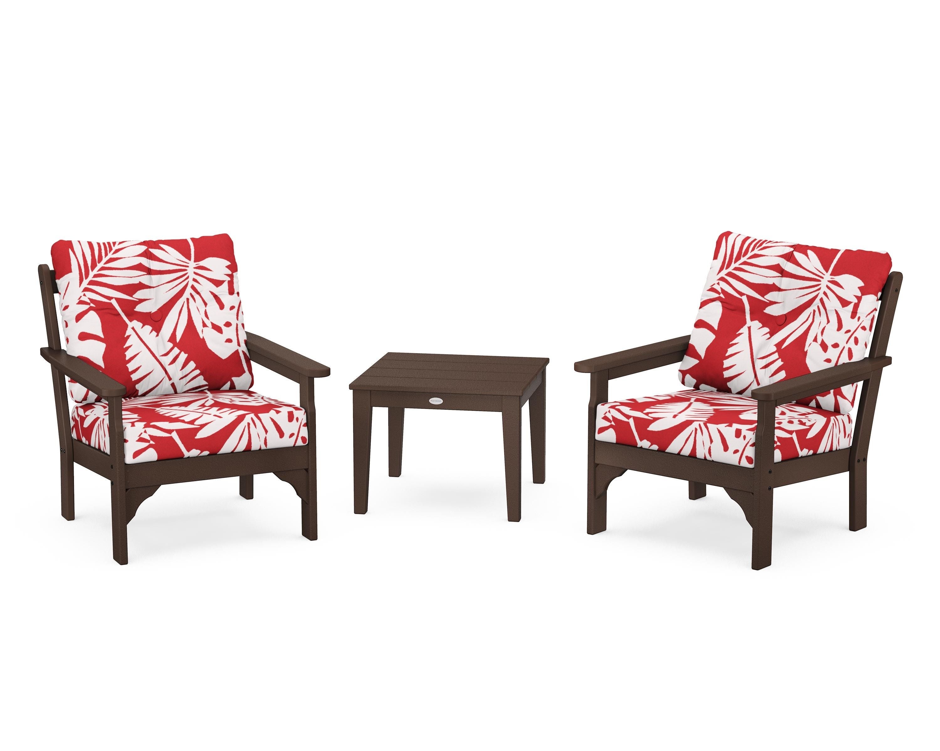 POLYWOOD® Vineyard 3-Piece Deep Seating Set in Mahogany / Leaf Crimson