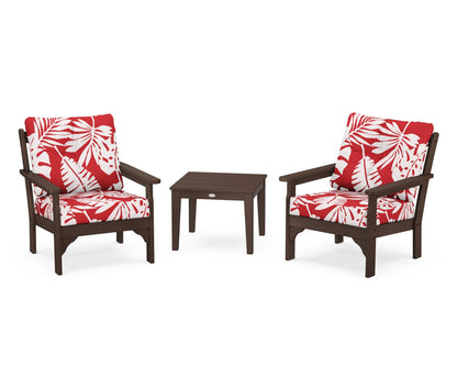 POLYWOOD® Vineyard 3-Piece Deep Seating Set in Mahogany / Leaf Crimson