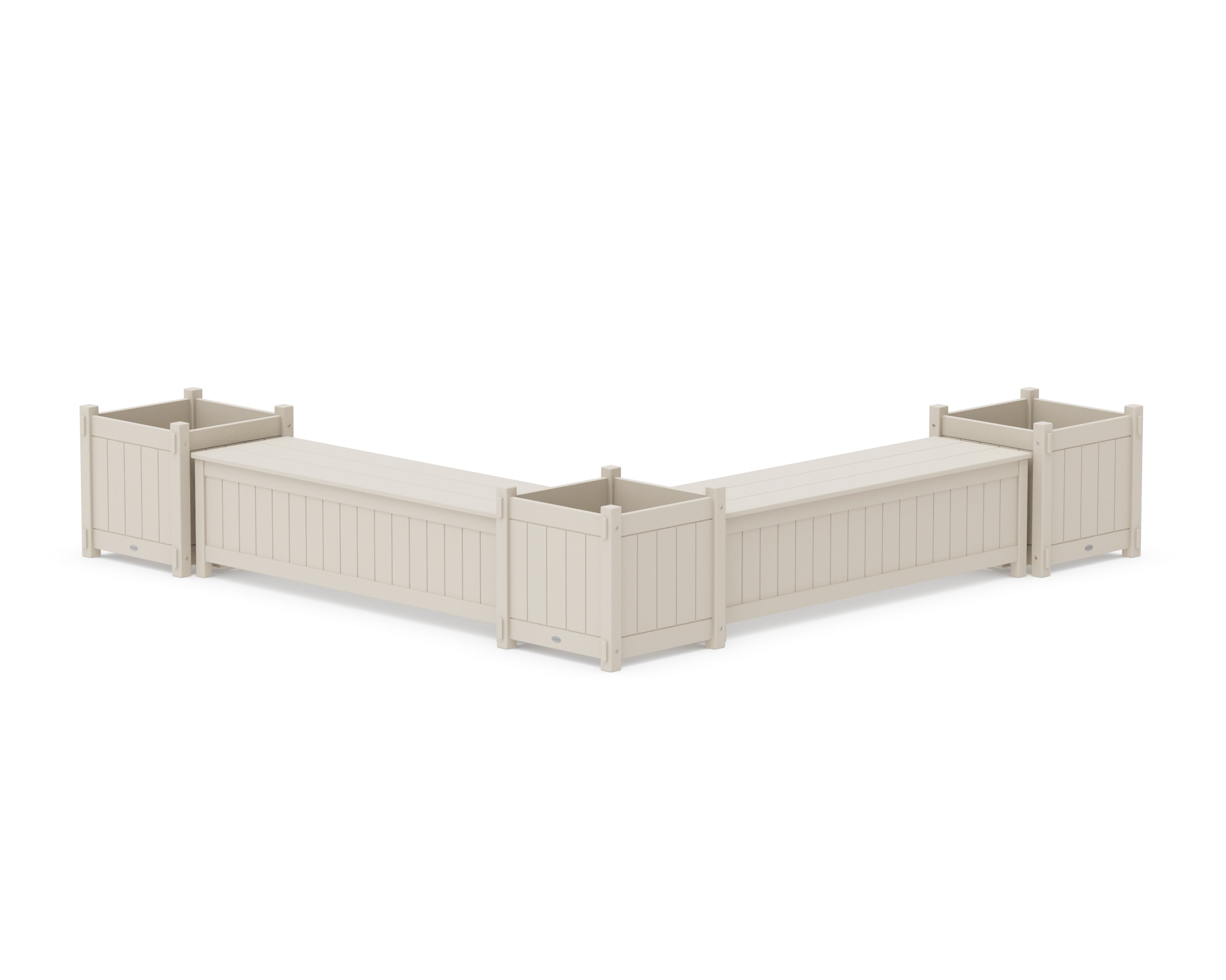 POLYWOOD® 60" Vineyard L- Shaped Planter Storage Bench Corner Set- Large in Sand