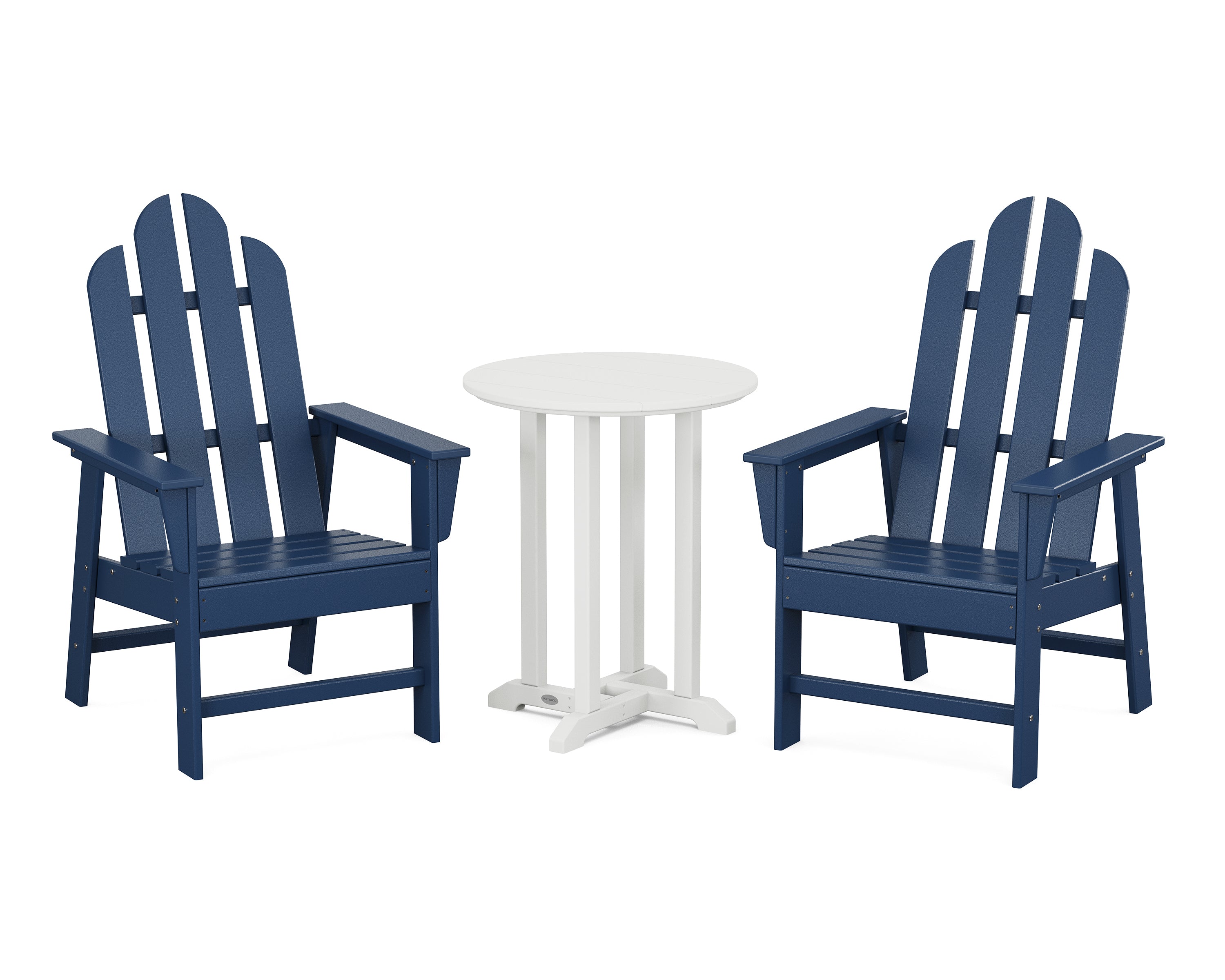 POLYWOOD® Long Island 3-Piece Round Bistro Dining Set in Navy / White