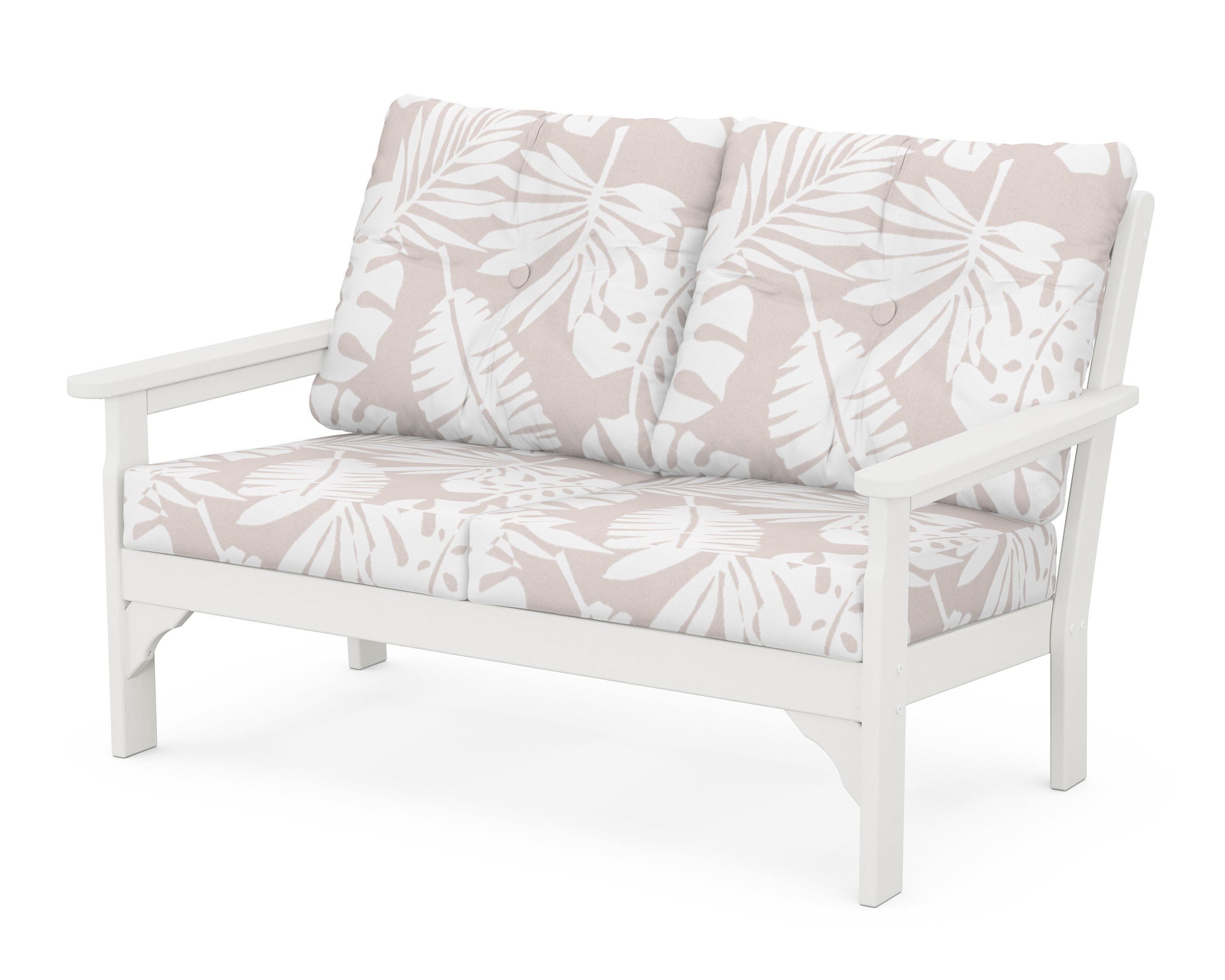 POLYWOOD® Vineyard Deep Seating Loveseat in Vintage White / Leaf Dune Burlap