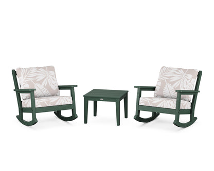 POLYWOOD® Chippendale 3-Piece Deep Seating Rocker Set in Green / Leaf Dune Burlap
