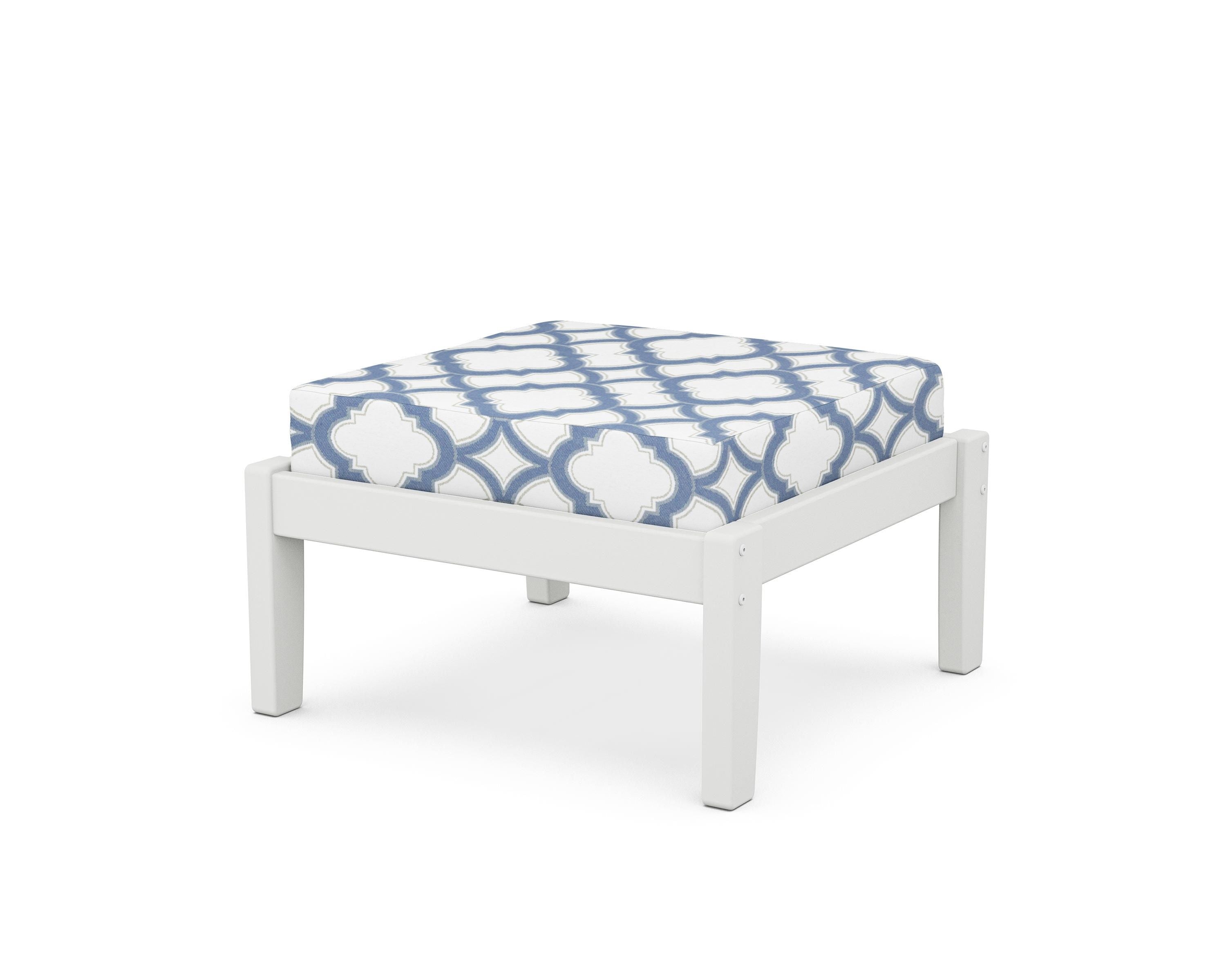 Unbranded Deep Seating Ottoman in White / Trellis Sky Blue