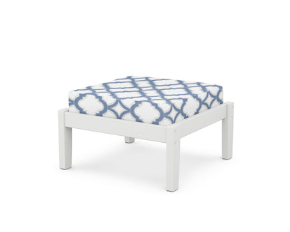 Unbranded Deep Seating Ottoman in White / Trellis Sky Blue