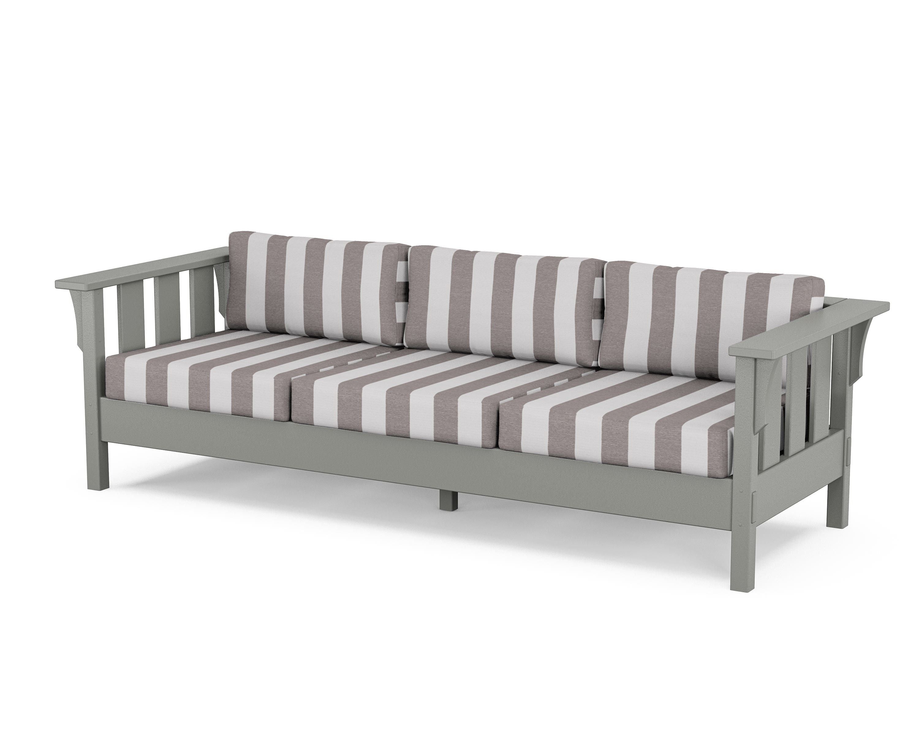 Martha Stewart by POLYWOOD® Acadia Deep Seating Sofa in Slate Grey / Cabana Stripe Grey Mist