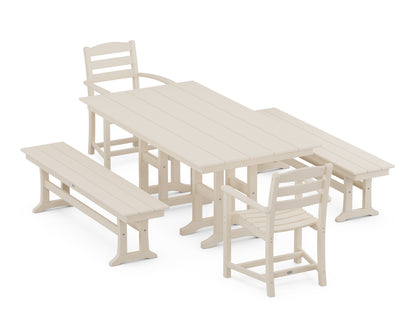 POLYWOOD® La Casa Café 5-Piece Farmhouse Dining Set with Benches in Sand