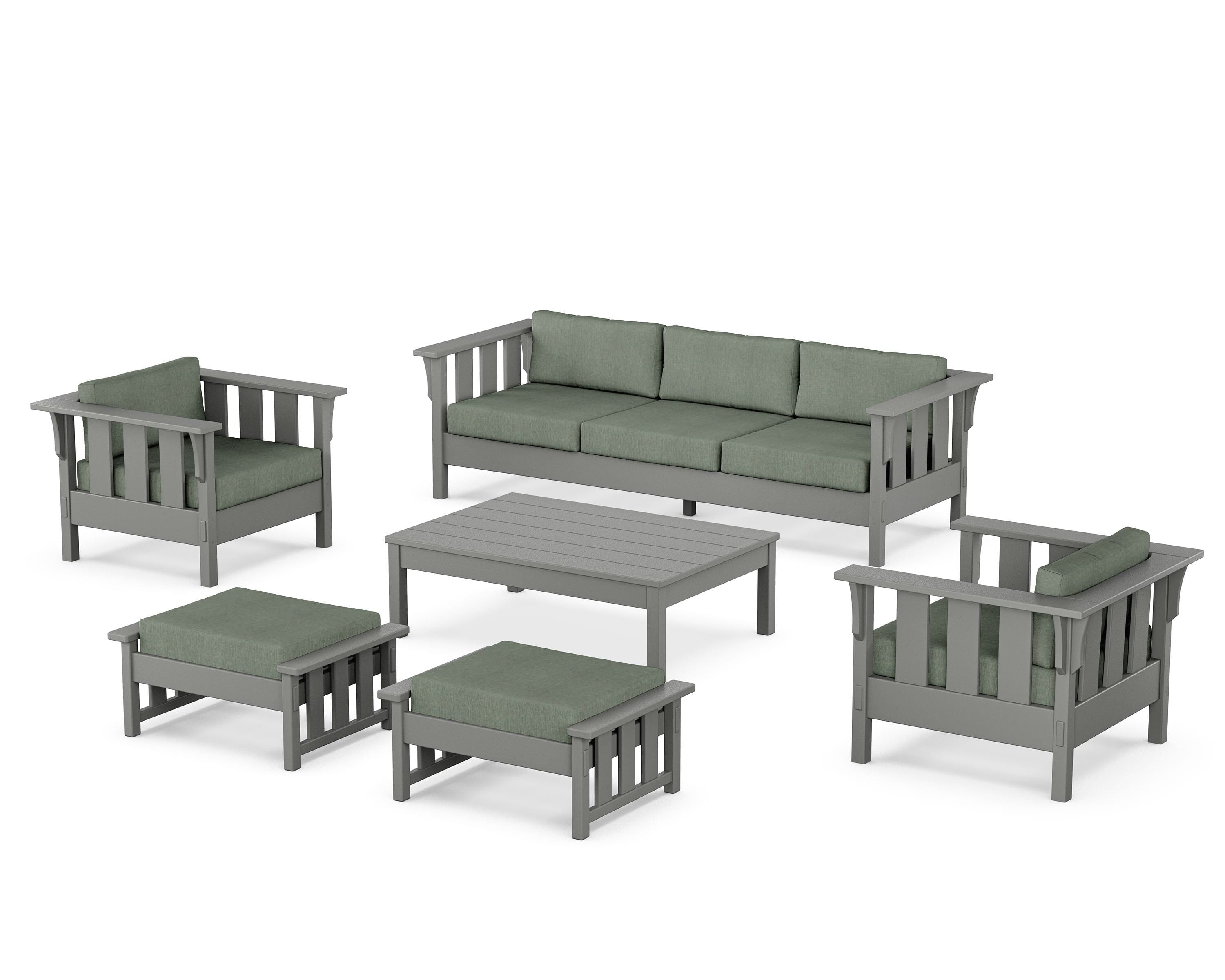 Martha Stewart by POLYWOOD® Acadia 6-Piece Lounge Sofa Set in Slate Grey / Cast Sage