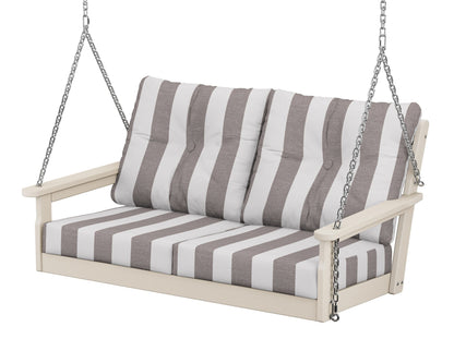 POLYWOOD® Vineyard Deep Seating Swing in Sand / Cabana Stripe Grey Mist
