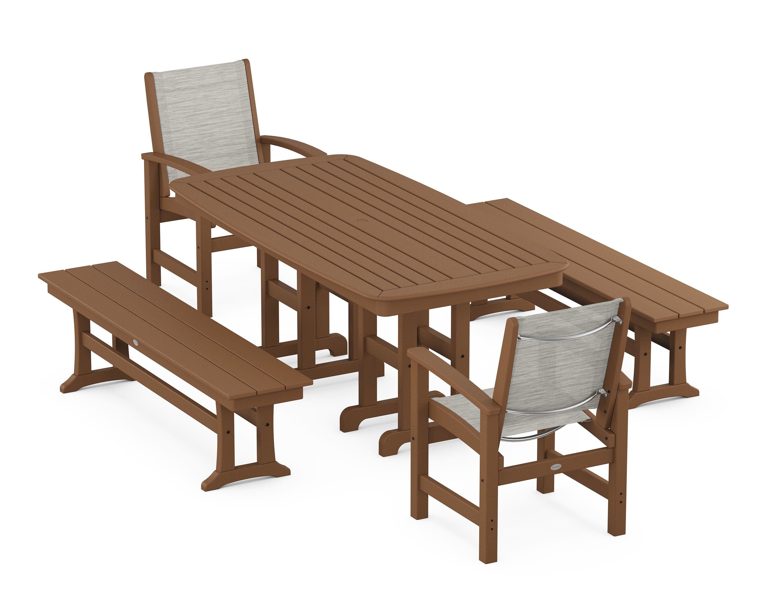 POLYWOOD® Coastal 5-Piece Dining Set in Teak / Birch Sling