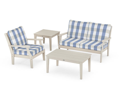 POLYWOOD® Braxton 4-Piece Deep Seating Set in Sand / Buffalo Plaid Sky Blue