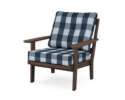 POLYWOOD® Oxford Deep Seating Chair in Mahogany / Buffalo Plaid Marine Indigo