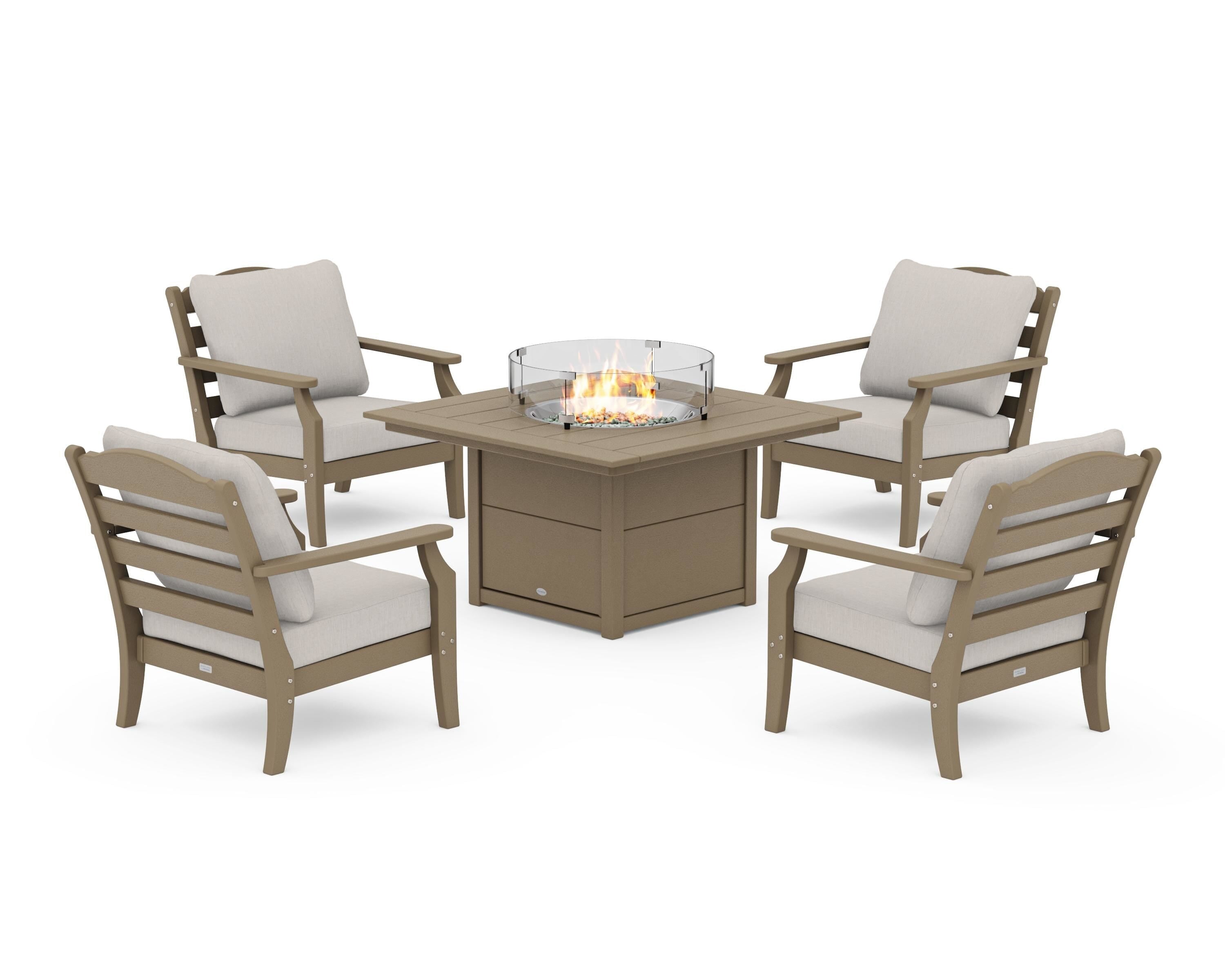 Draper James™ by  POLYWOOD® Savannah 5-Piece Deep Seating Set with Fire Pit Table in Vintage Sahara / Cast Ash