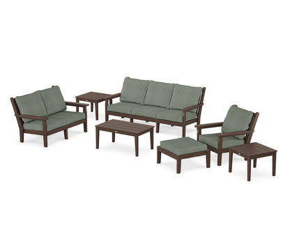 POLYWOOD® Chippendale 7-Piece Deep Seating Set in Mahogany / Cast Sage
