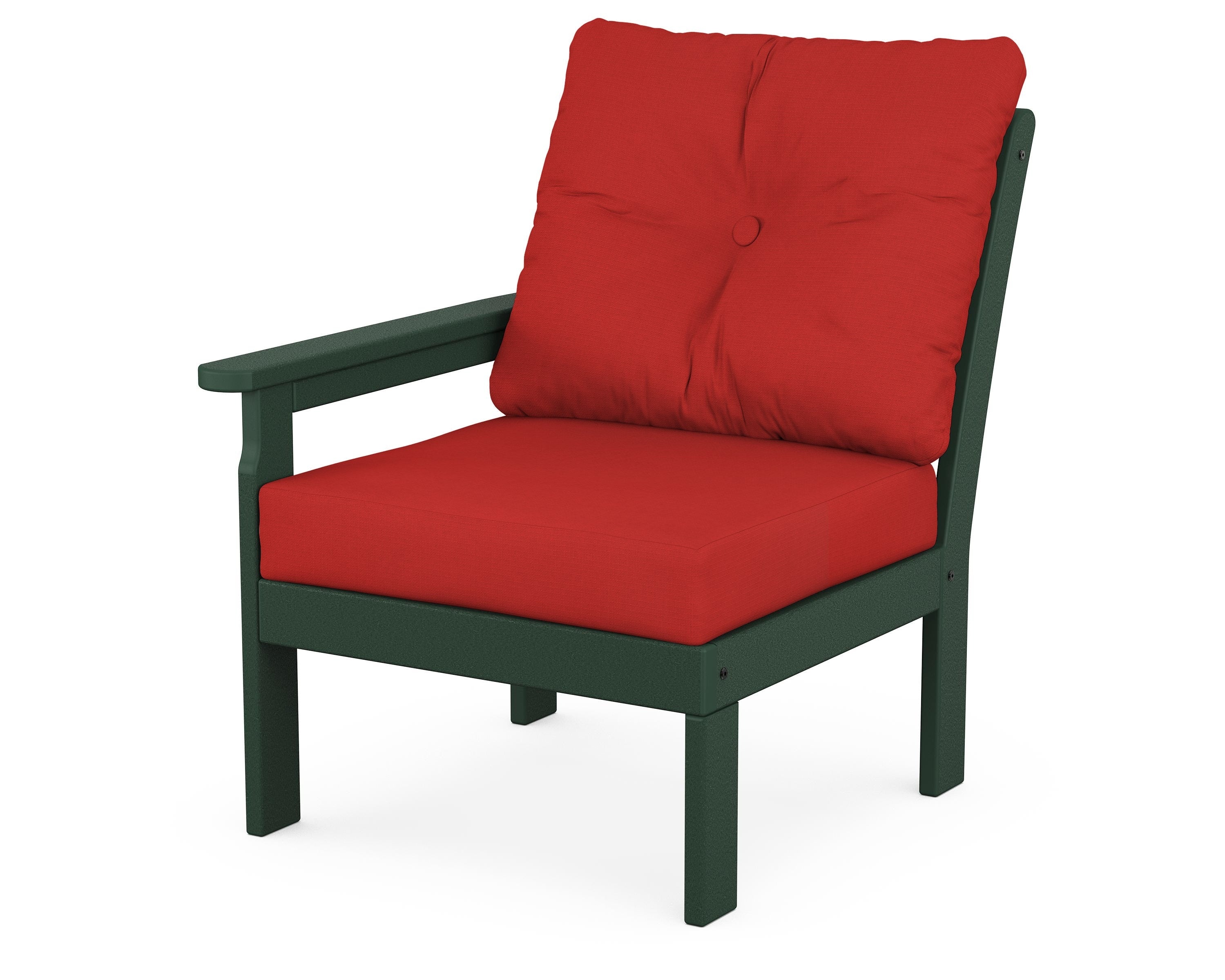 POLYWOOD® Vineyard Modular Left Arm Chair in Green / Crimson Linen