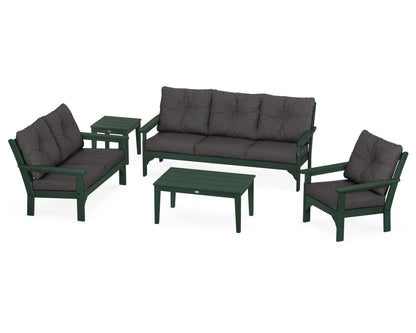 POLYWOOD® Vineyard 5 Piece Deep Seating Set in Green / Ash Charcoal