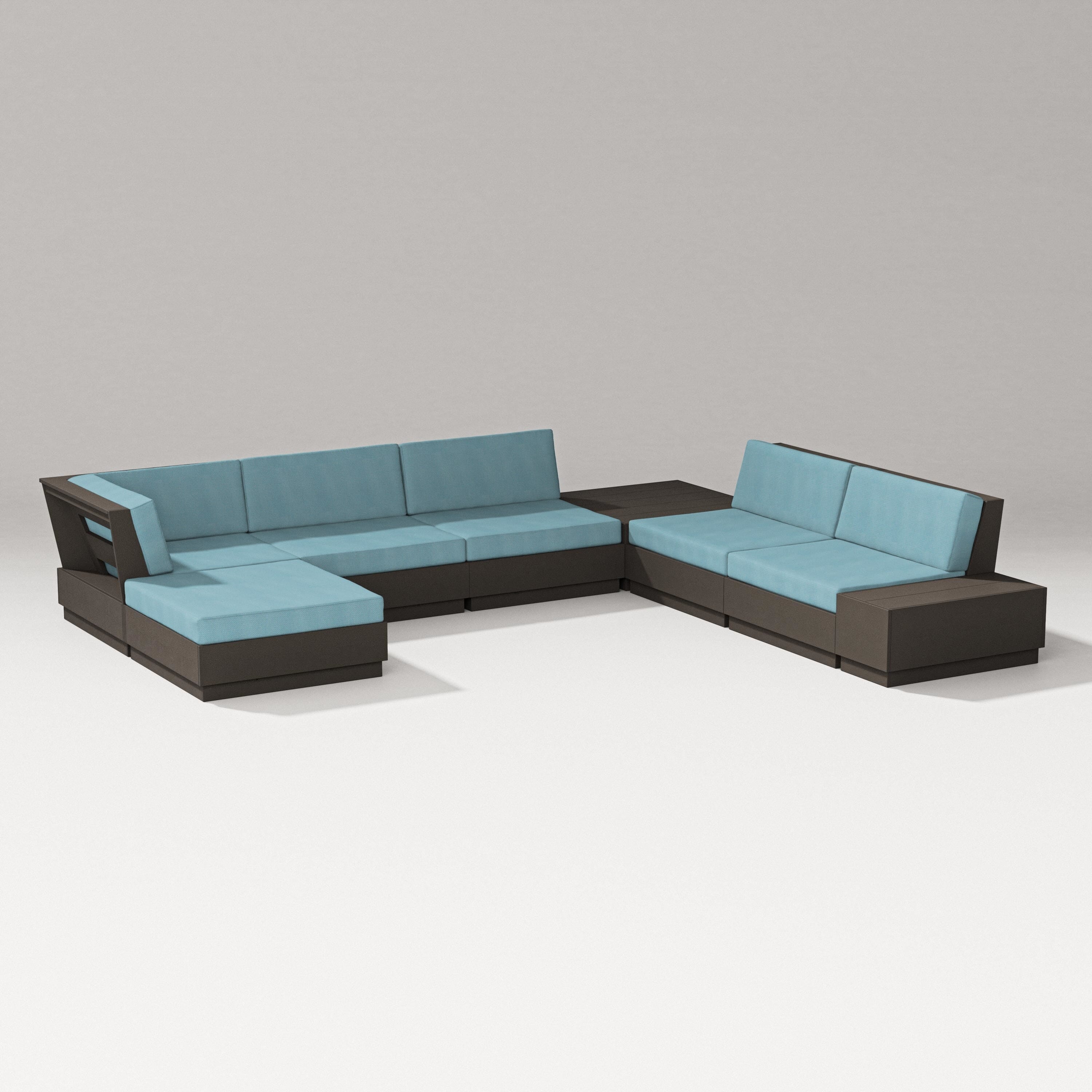 PW Designer Series Elevate 8-Piece Corner Sectional in Vintage Coffee / Lattice Sky Blue