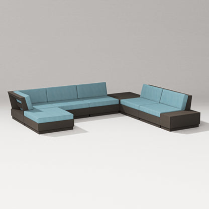 PW Designer Series Elevate 8-Piece Corner Sectional in Vintage Coffee / Lattice Sky Blue