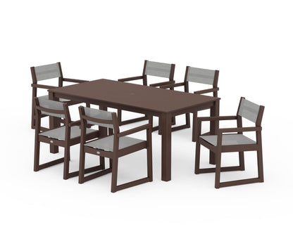 POLYWOOD® EDGE Sling Arm Chair 7-Piece Parsons Dining Set in Mahogany / Metallic Sling