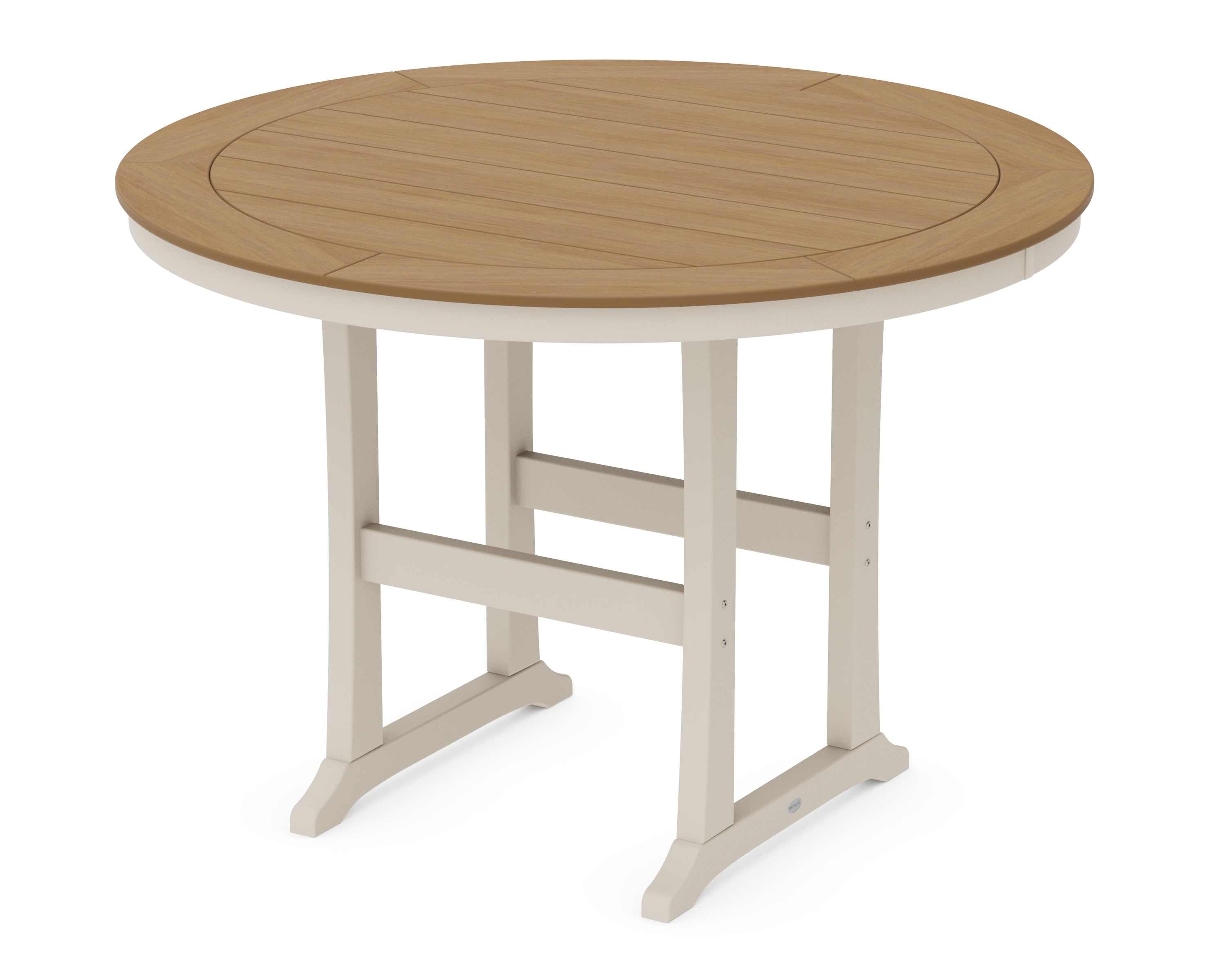 POLYWOOD® Nautical Trestle 60" Round Bar Table in Sand / Natural
