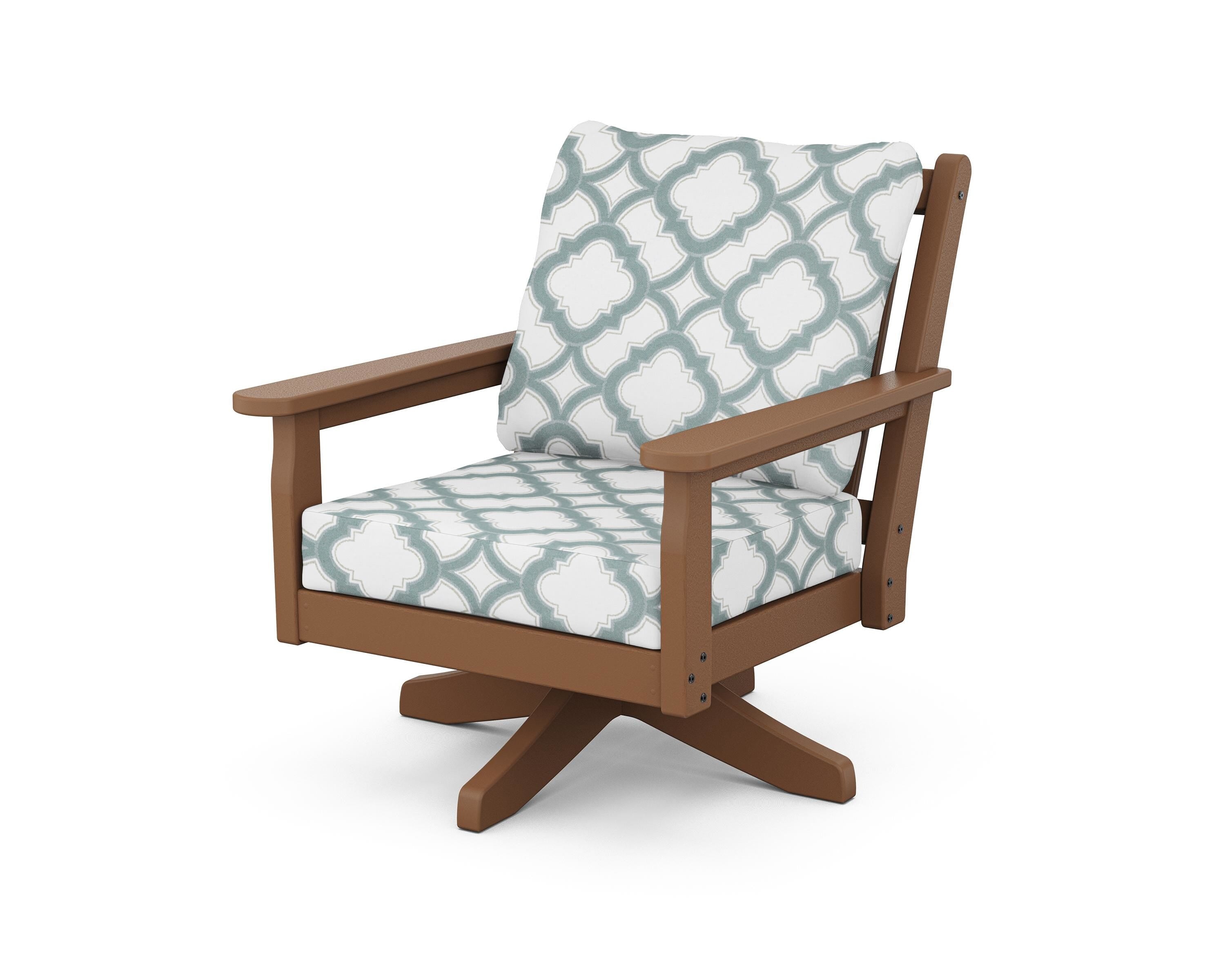 POLYWOOD® Chippendale Deep Seating Swivel Chair in Teak / Trellis Glacier Spa