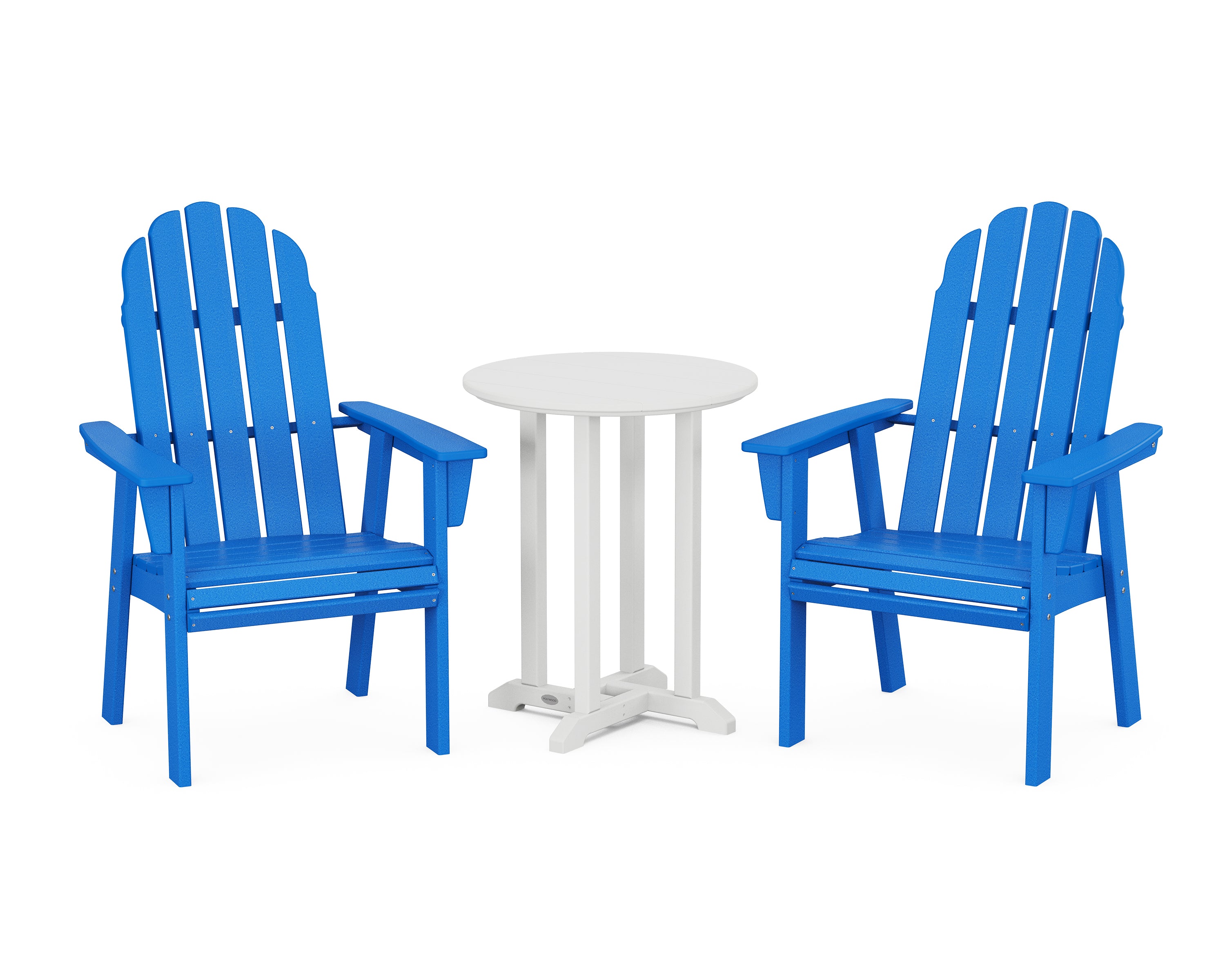 POLYWOOD® Vineyard Adirondack 3-Piece Round Bistro Dining Set in Pacific Blue / White