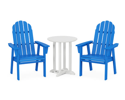 POLYWOOD® Vineyard Adirondack 3-Piece Round Bistro Dining Set in Pacific Blue / White