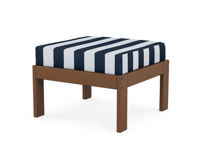 POLYWOOD® Vineyard Modular Ottoman in Teak / Cabana Stripe Marine Indigo