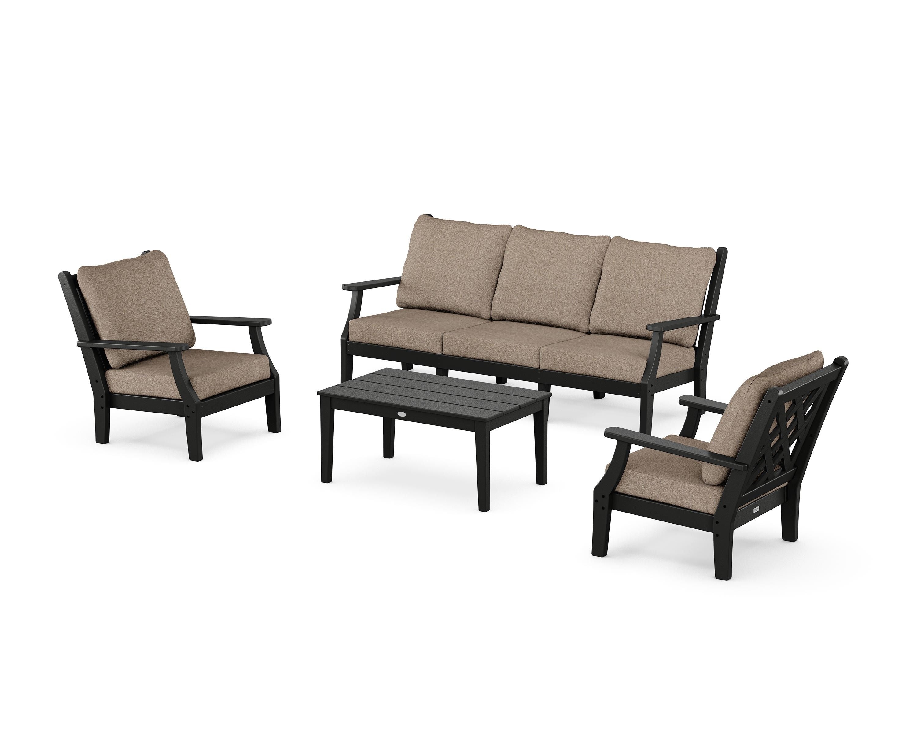 Country Living Wovendale 4-Piece Deep Seating Set with Sofa in Black / Spiced Burlap
