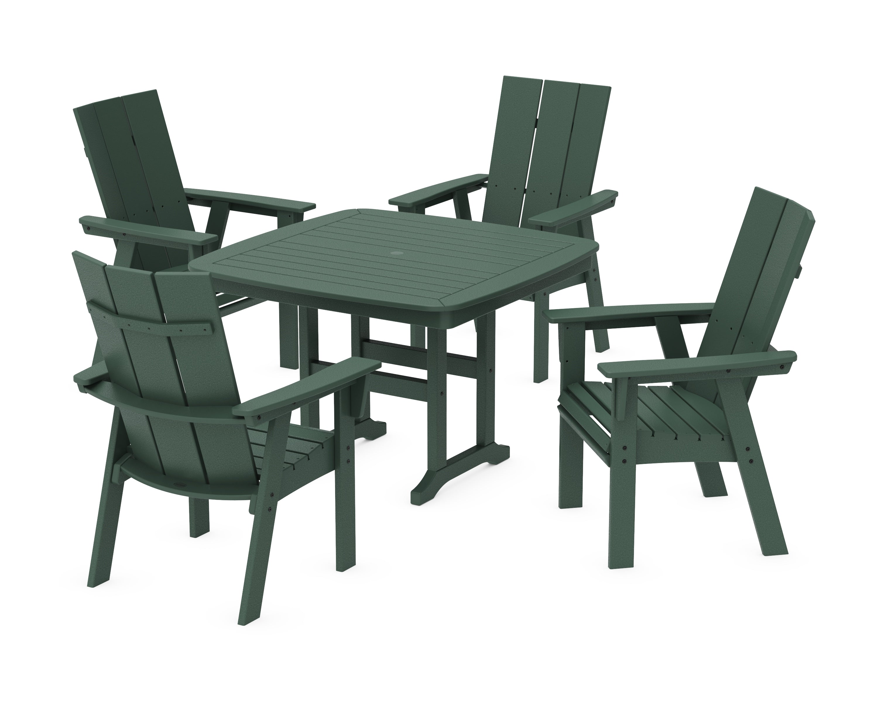 POLYWOOD® Modern Curveback Adirondack 5-Piece Dining Set in Green