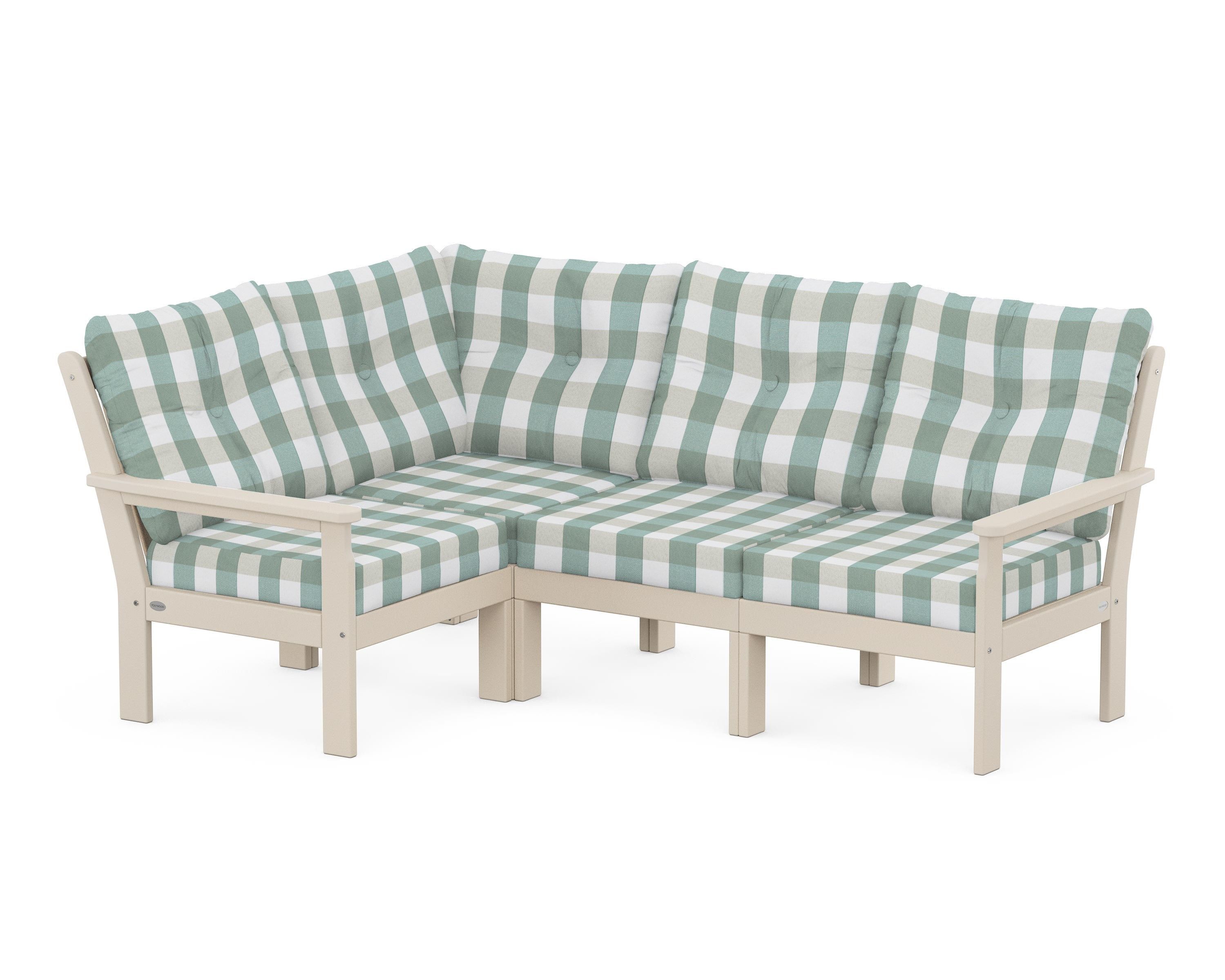 POLYWOOD® Vineyard 4-Piece Sectional in Sand / Buffalo Plaid Glacier Spa