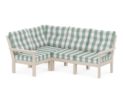 POLYWOOD® Vineyard 4-Piece Sectional in Sand / Buffalo Plaid Glacier Spa