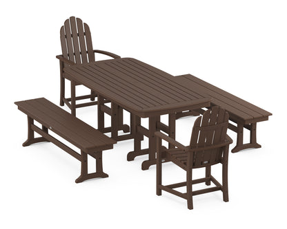 POLYWOOD® Classic Adirondack 5-Piece Dining Set with Benches in Mahogany