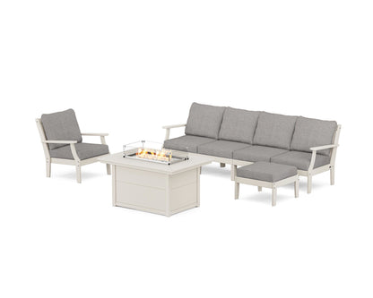 POLYWOOD® Braxton Sectional Lounge and Fire Pit Set in Sand / Grey Mist
