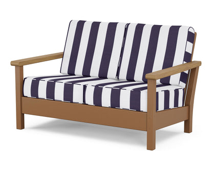 POLYWOOD® Harbour Deep Seating Loveseat in Teak / Natural / Cabana Stripe Navy