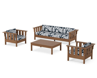 Martha Stewart by POLYWOOD® Acadia 4-Piece Deep Seating Set with Sofa in Teak / Leaf Marine Indigo