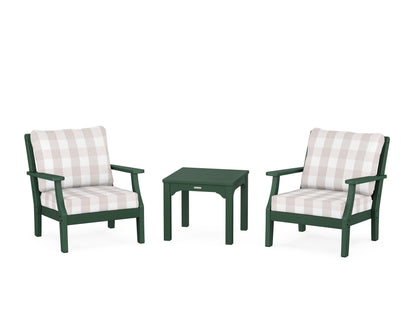 Martha Stewart by POLYWOOD® Chinoiserie 3-Piece Deep Seating Set in Green / Buffalo Plaid Dune Burlap