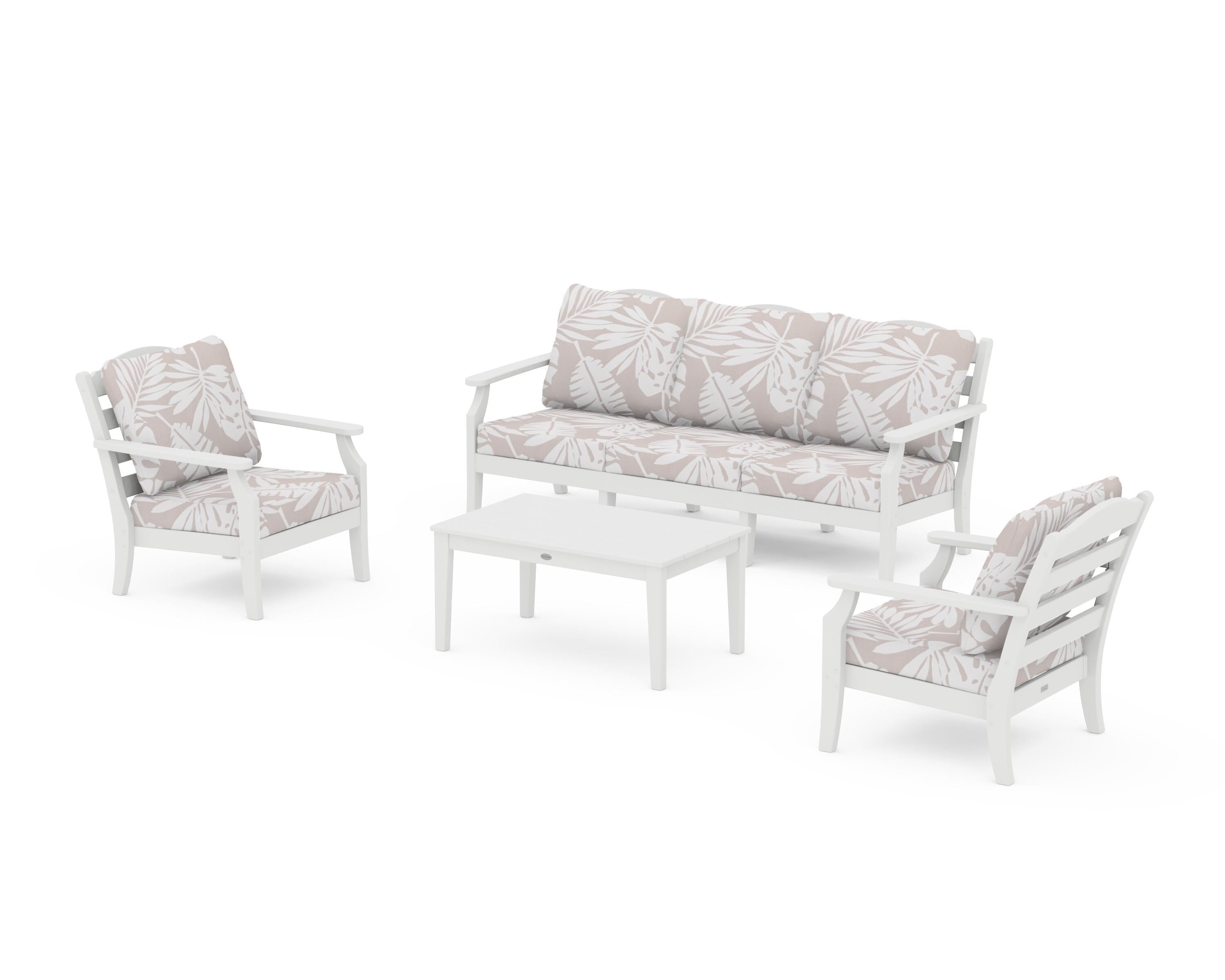 Draper James™ by  POLYWOOD® Savannah 4-Piece Deep Seating Set with Sofa in White / Leaf Dune Burlap