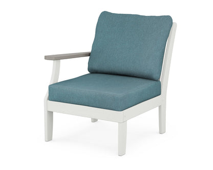 POLYWOOD® Braxton Modular Left Arm Chair in White / Driftwood / Ocean Teal