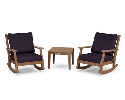 Country Living Wovendale 3-Piece Deep Seating Rocker Set in Teak / Navy Linen