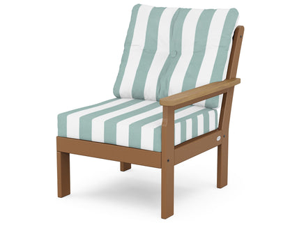 POLYWOOD® Vineyard Modular Right Arm Chair in Teak / Natural / Cabana Stripe Glacier Spa