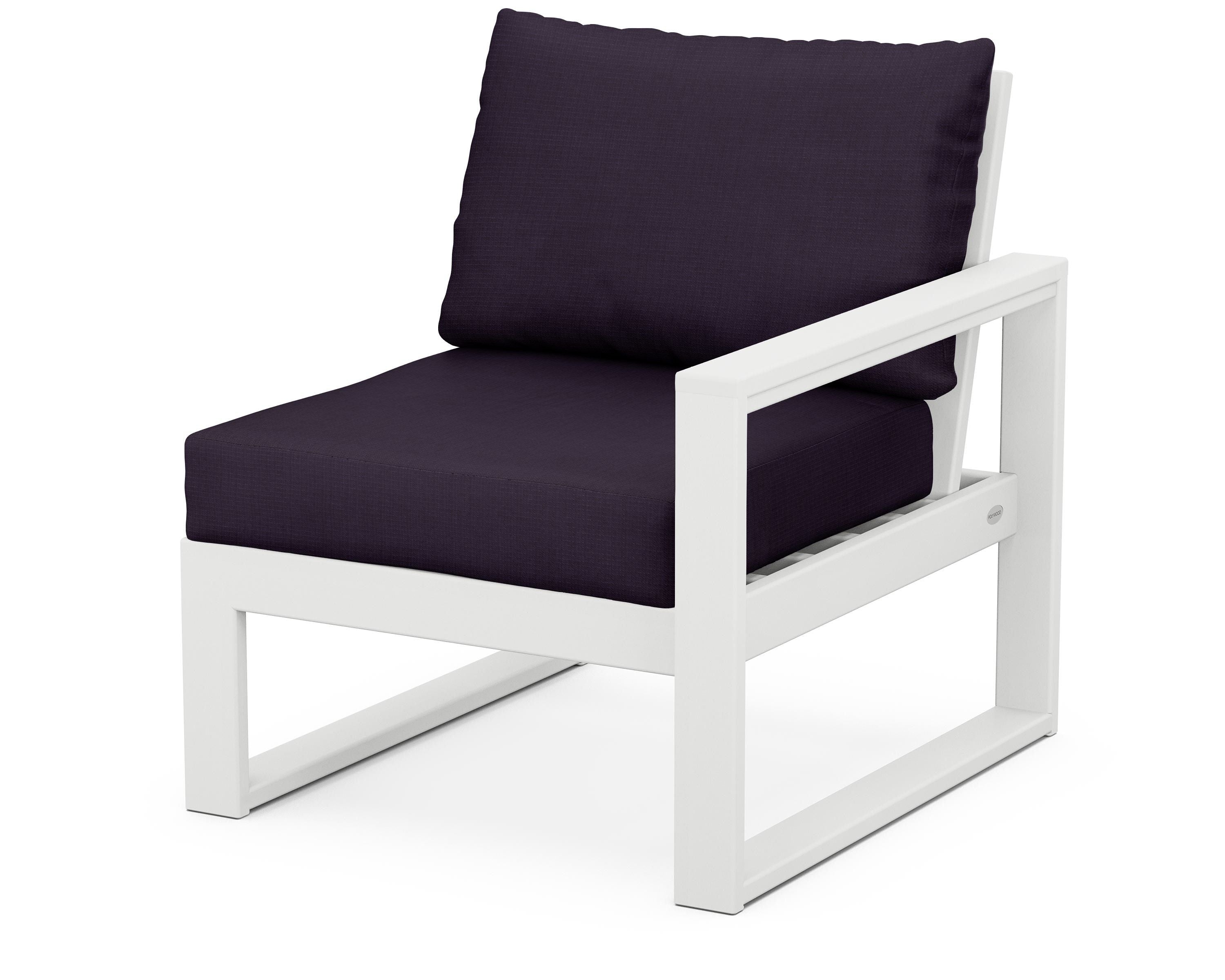 POLYWOOD® EDGE Modular Right Arm Chair in White / Navy Linen