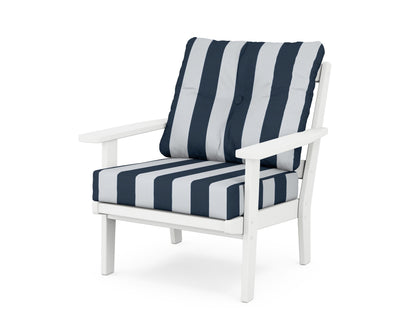 POLYWOOD® Prairie Deep Seating Chair in White / Cabana Stripe Marine Indigo