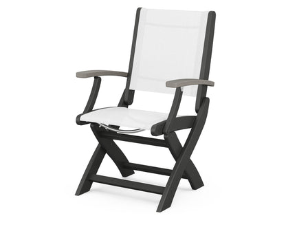 POLYWOOD® Coastal Folding Chair in Black / Driftwood / White Sling