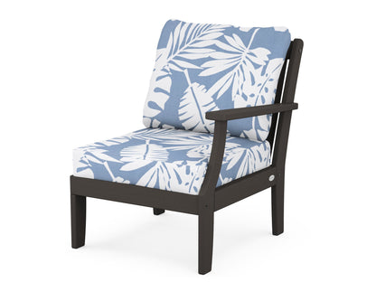 POLYWOOD® Braxton Modular Right Arm Chair in Vintage Coffee / Leaf Sky Blue