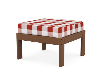 POLYWOOD® Vineyard Modular Ottoman in Teak / Buffalo Plaid Crimson